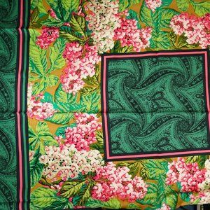Vintage 100% Silk Oscar De La Renta Green Paisley Pink Floral 35" Square
